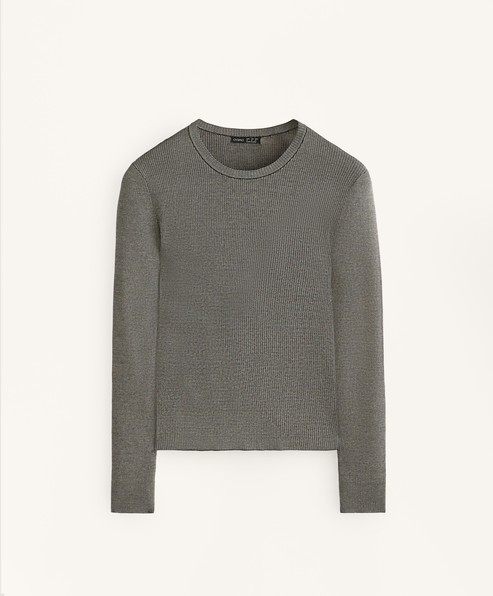 Oysho Футболка Base layer из трикотажа с рельефным узором, черный