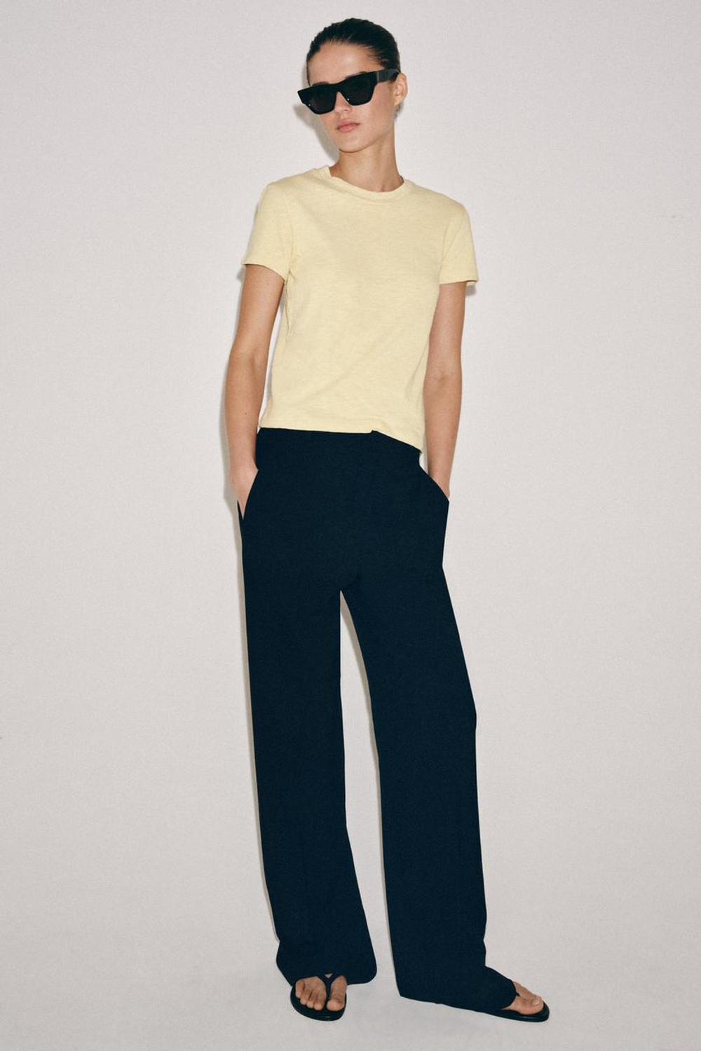 ZARA ФУТБОЛКА ИЗ ХЛОПКА ФЛАМЕ, ПАСТЕЛЬНО-ЖЕЛТЫЙ