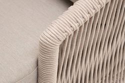 "Верона" диван 3-местный плетеный из роупа, каркас алюминий белый муар, роуп бежевый круглый, ткань бежевая 052