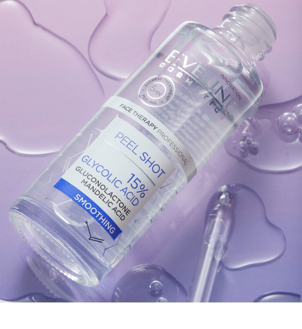 Eveline Cosmetics Serum Shot 15% Glycolic Acid - разглаживающий скраб для лица для выравнивания тона кожи /   30  ml  / GTIN 5903416039563