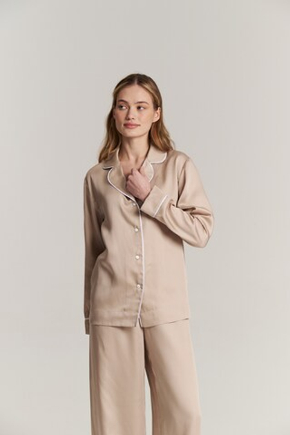 Блуза из тенселя с кантом песочная