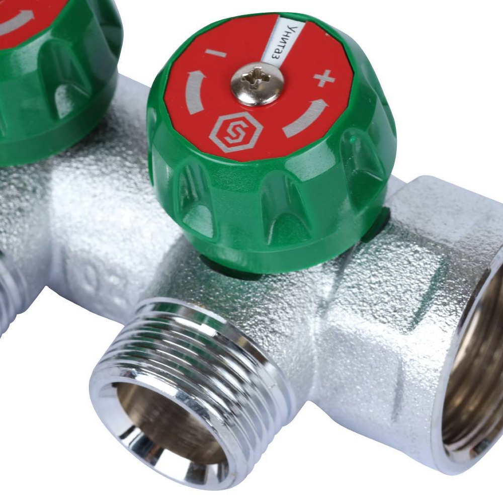 Коллектор регулирующий хром (дизайн FAR)  1", 3 отвода евроконус 3/4"