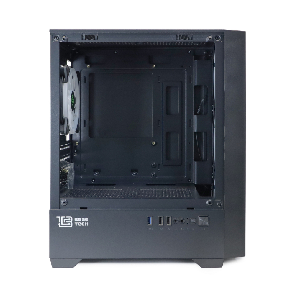 Корпус BaseTech eXtreme GFX-06, Без БП, mATX, чёрный, 4xARGB FAN, 2xUSB2, 1xUSB3, бок: закалённое стекло (BT-GFX-06-MESH-4F-ARGB)