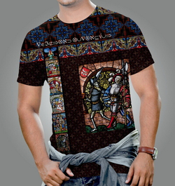 Футболка "Сквозь витражное стекло", по мотивам витража "Пляска Смерти" Бернского собора. XIV в.