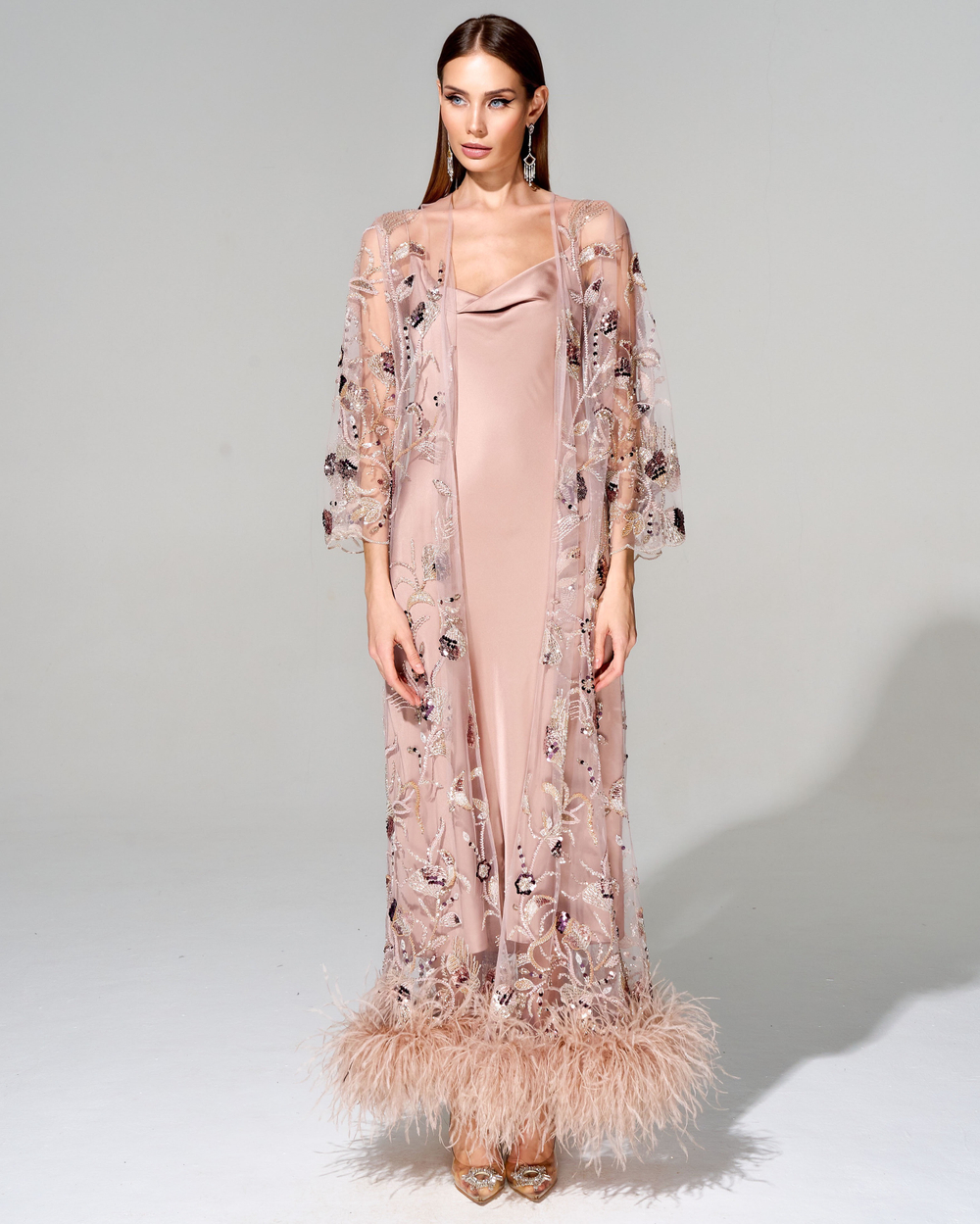 Кардиган с премиальными перьями страуса