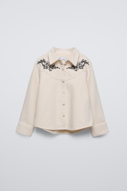 ZARA ДЖИНСОВАЯ КУРТКА-РУБАШКА С ЦВЕТОЧНЫМ ПРИНТОМ, ЭКРЮ