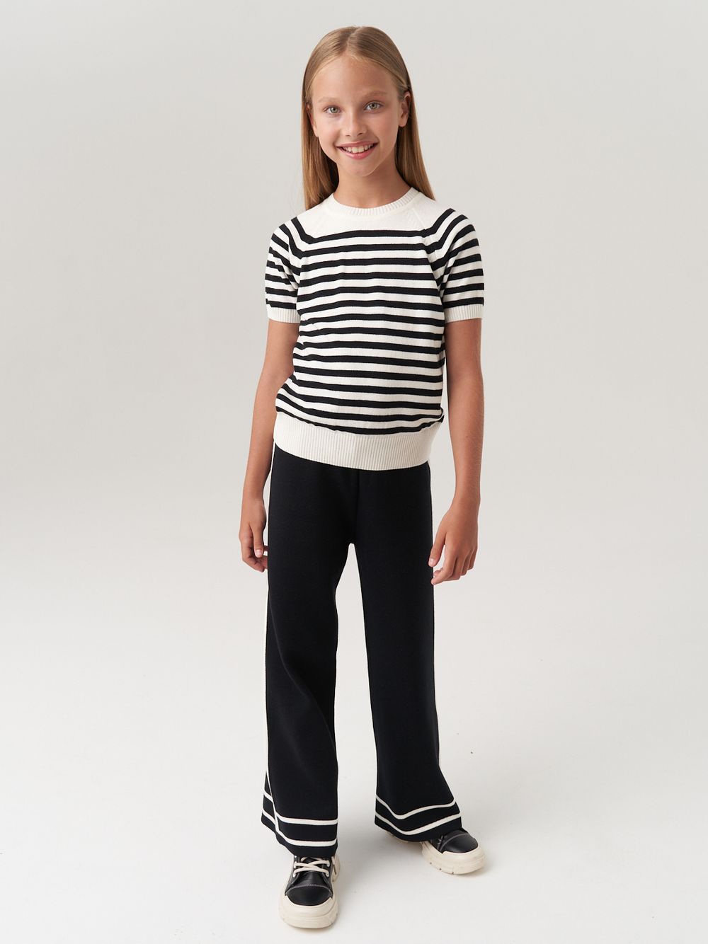 Джемпер для девочки с коротким рукавом AT1012 молочный-черный