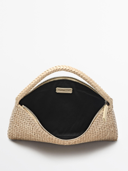 Massimo Dutti Маленькая плетеная кожаная сумка через плечо, кремовый