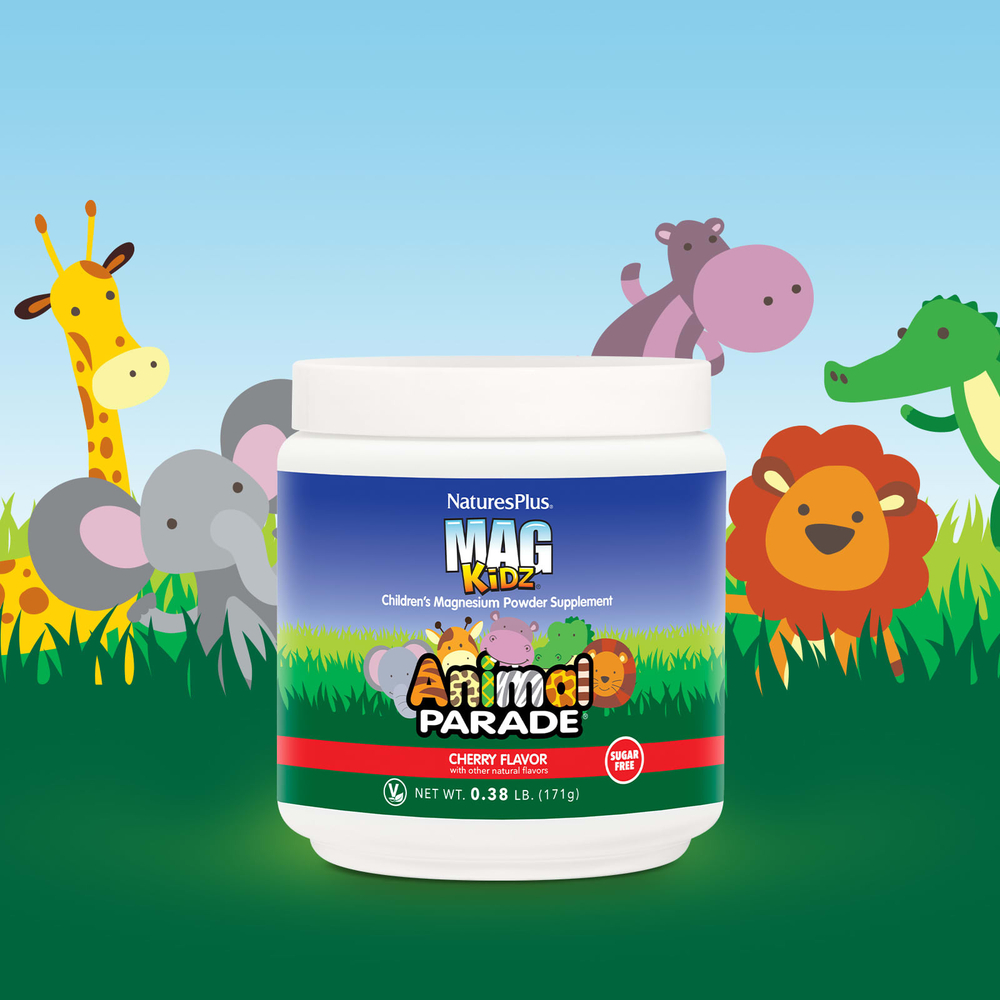 NaturesPlus, Mag Kidz, Animal Parade, добавка с магнием в виде порошка для детей, вкус вишни, 171 г (0,38 фунта)