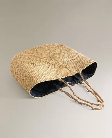 ZARA HOME Плетёная сумка с завязками, бежевый
