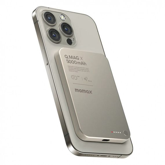 Внешний аккумулятор Momax Q.Mag X 5000mAh магнитный с беспроводной зарядкой (Titanium) IP116AE