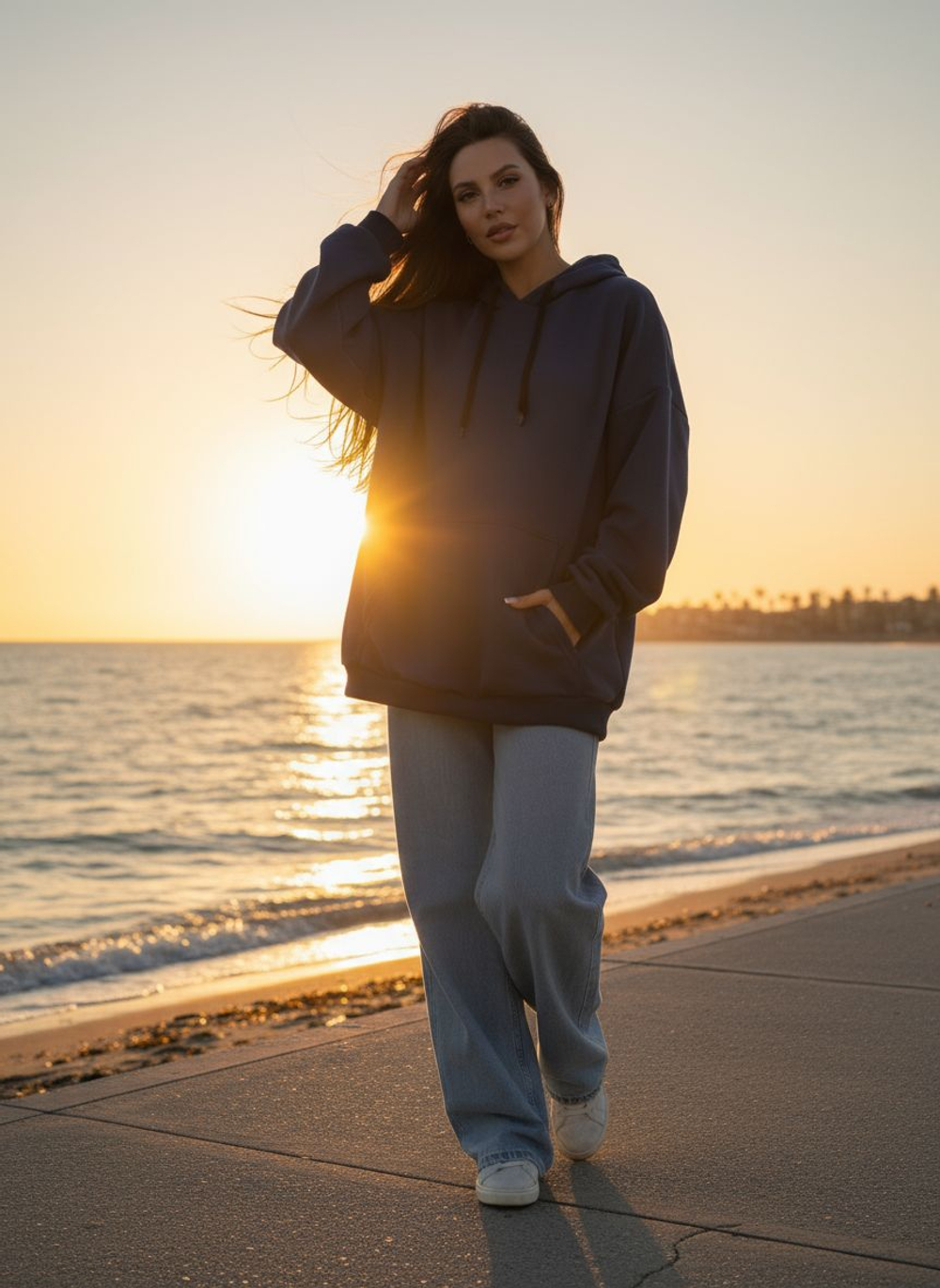 Толстовка женская худи с капюшоном оверсайз хлопок