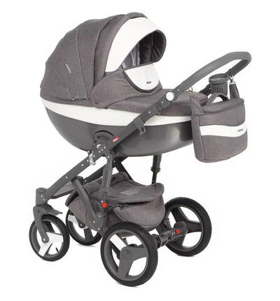 Детская коляска Adamex Monte Carbon 2 в 1 D03 (СЕРЫЙ+БЕЛ.КОЖА)