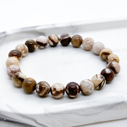 Браслет, "яшма кофейная" (халцедон), диаметр бусин около 8 мм, размер 17 см