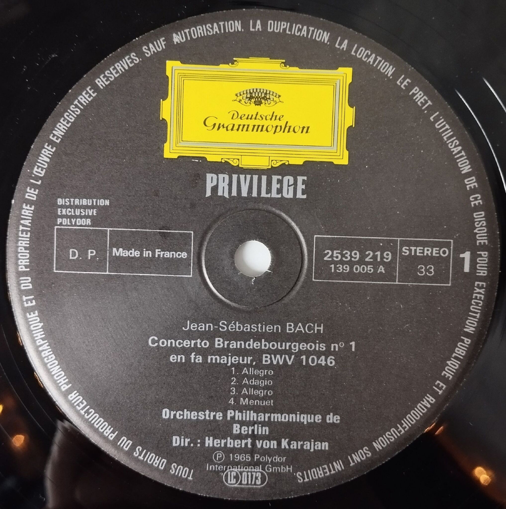 Винтажная виниловая пластинка LP H.V. Karajan Караян, J.S. Bach Бах 6 Concertos Brandebourgeois 6 Бранденбургских Концертов (France 1974)