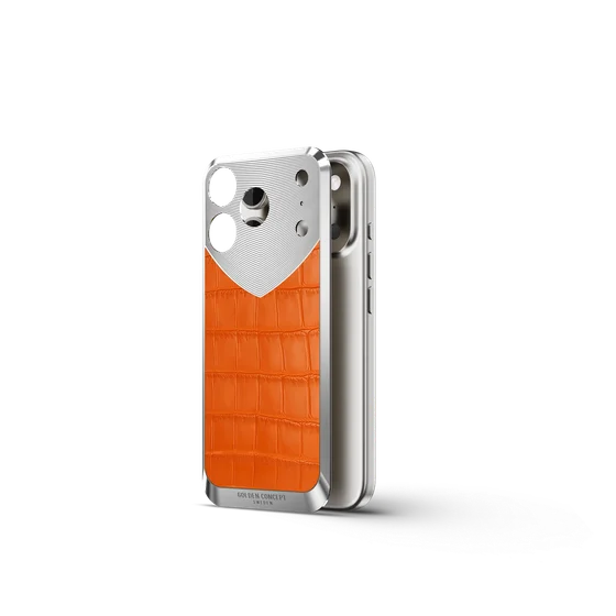 Чехол для iPhone 17 на магните - Натуральная кожа Аллигатора - Оранжевый