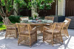 "Эспрессо–150 L" обеденная группа плетеная, цвет соломенный