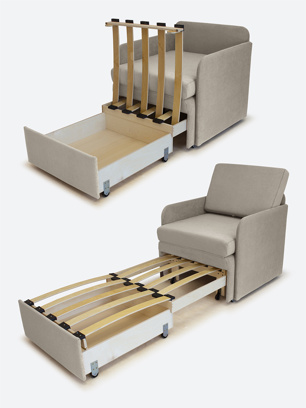 Кресло-кровать "Миник" с подлокотниками Dream Beige