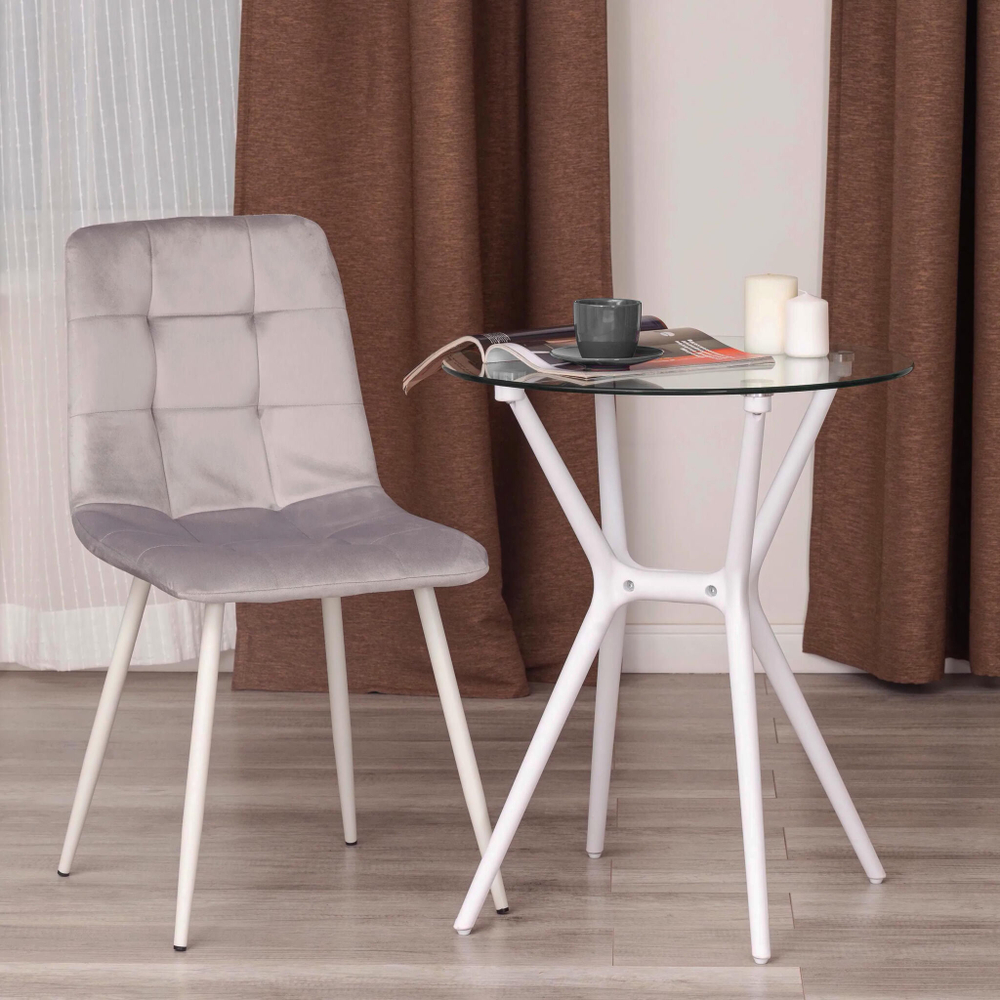 Стул CHILLY (mod. 7094-1) вельвет/металл, 44,5х52,5х86 см, light grey (светло-серый) HLR14 / белый