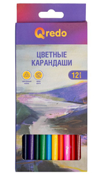 Карандаши цветные Qredo Mountain River, 12 цветов, деревянные, трехгранные