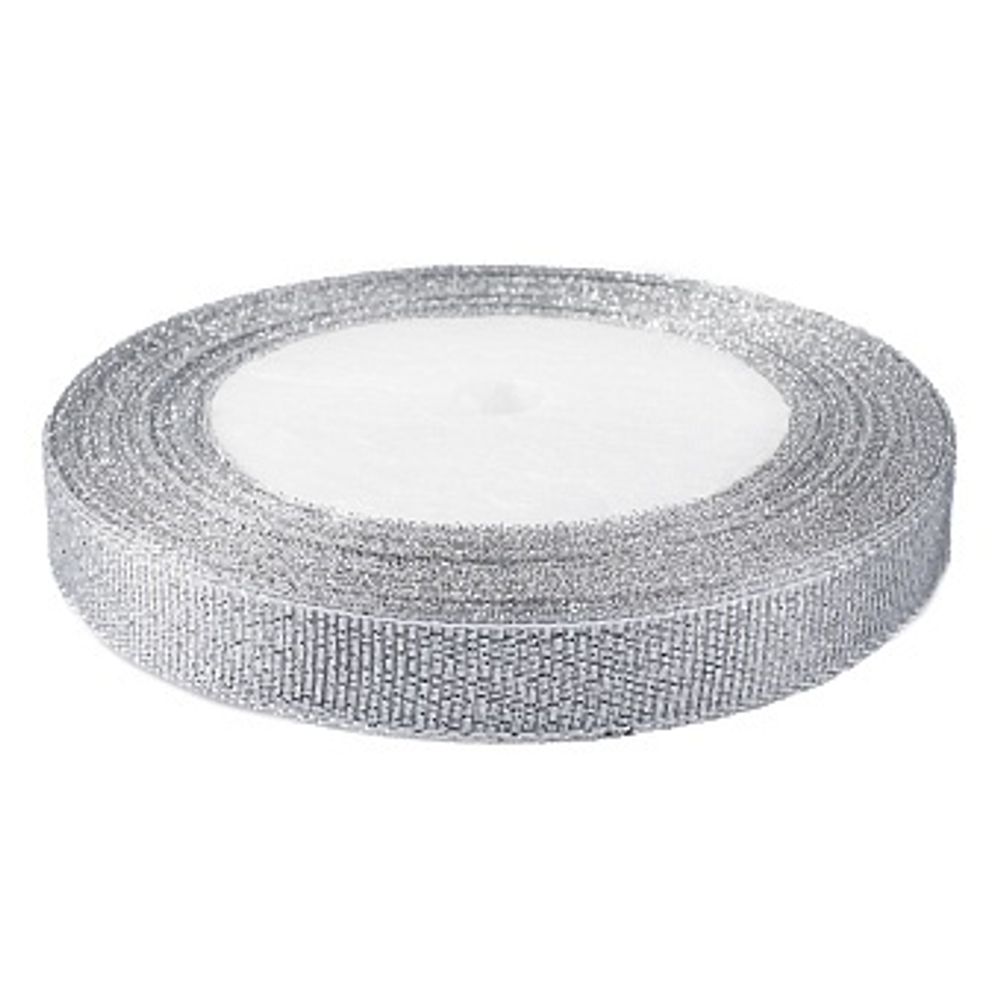 Лента парча (1,2 см*22,85 м) Мерцающий блеск Серебро Металлик