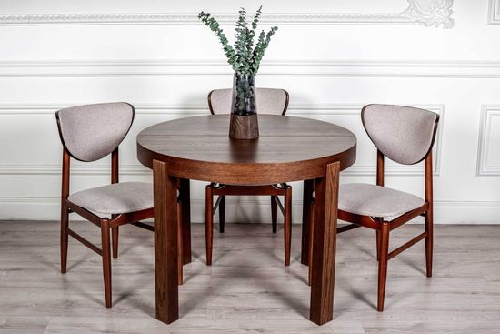 Комплект Стол CERRO 1000 CV с раздвижной круглой столешницей + 4 стула FANO-F с мягкой вставкой в деревянной спинке / Американский орех