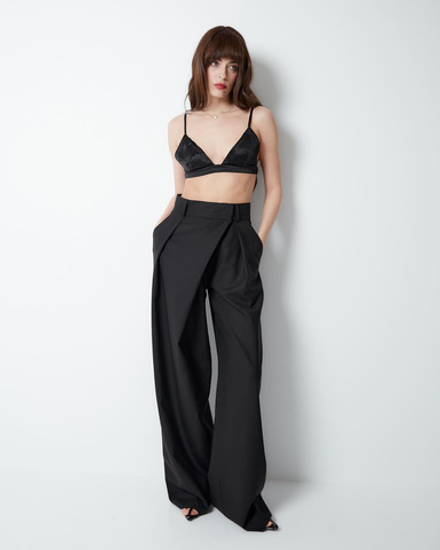 Брюки на запах из шерсти черный