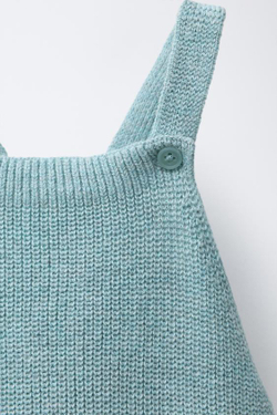 ZARA ТРИКОТАЖНЫЙ КОМБИНЕЗОН НА БРЕТЕЛЯХ, ЗЕЛЕНОВАТО-СИНИЙ