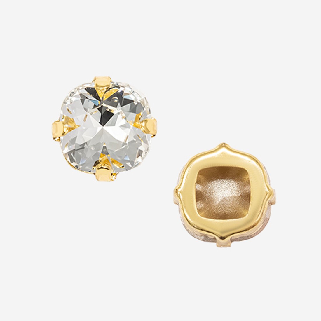 Кристалл Кушон (Сushion) в цапах, оттенок "Crystal", 9,2мм, позолота