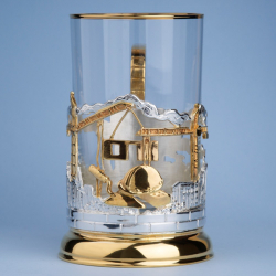 Подстаканник "Подарок строителю" с золочением и серебрением в футляре (винил)