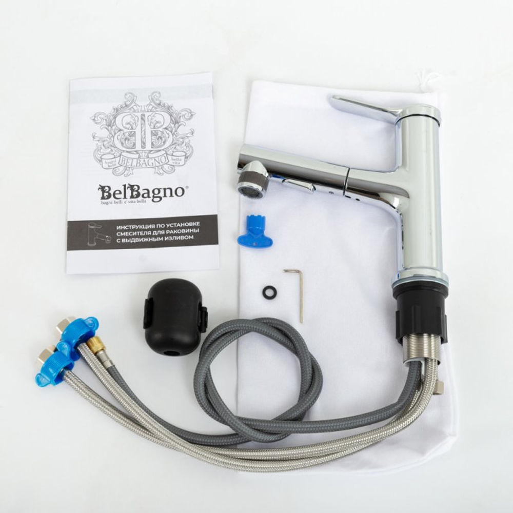 Cмеситель для раковины BelBagno BB-LVMD-CRM-W0 с вытяжным изливом