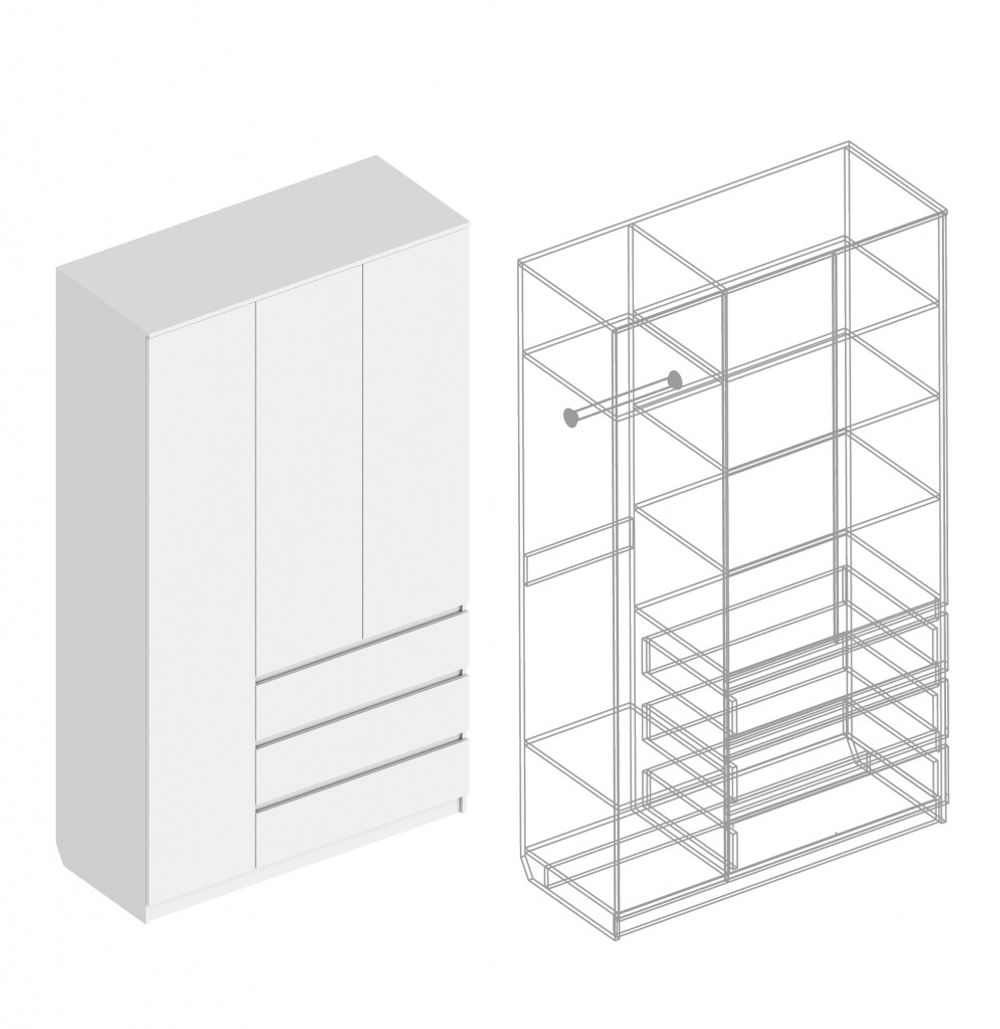 Шкаф 3-ств. с 3 ящиками "Бьянко