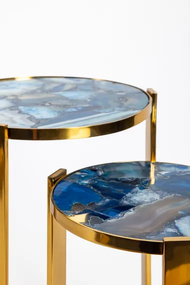 Кофейный столик Blue Agate gold L, Ø35х55 см