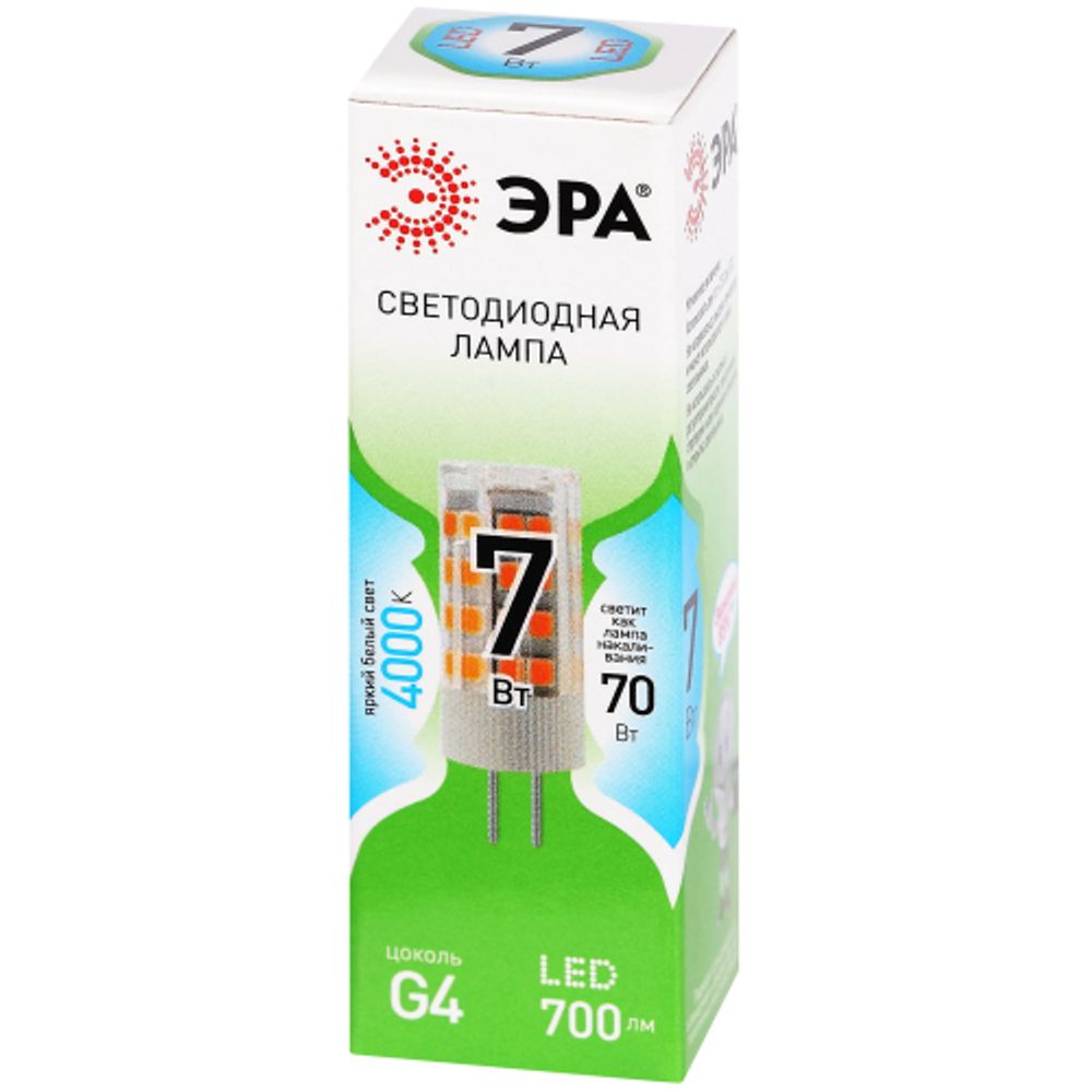 Лампочка светодиодная ЭРА GREEN LINE LED G4-JC-7W-840-12V GL G4 7Вт капсула яркий белый свет
