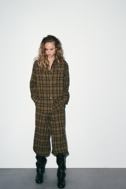 ZARA БРЮКИ БОМБАЧИ В КЛЕТКУ, СВЕТЛО-КОРИЧНЕВЫЙ