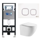 Унитаз подвесной WeltWasser AMBERG 506 + MERZBACH 043 GL-WT + AMBERG RD-WT белый глянцевый, безободковый, с крышкой микролифт, слив-торнадо, с инсталляцией и белой кнопкой