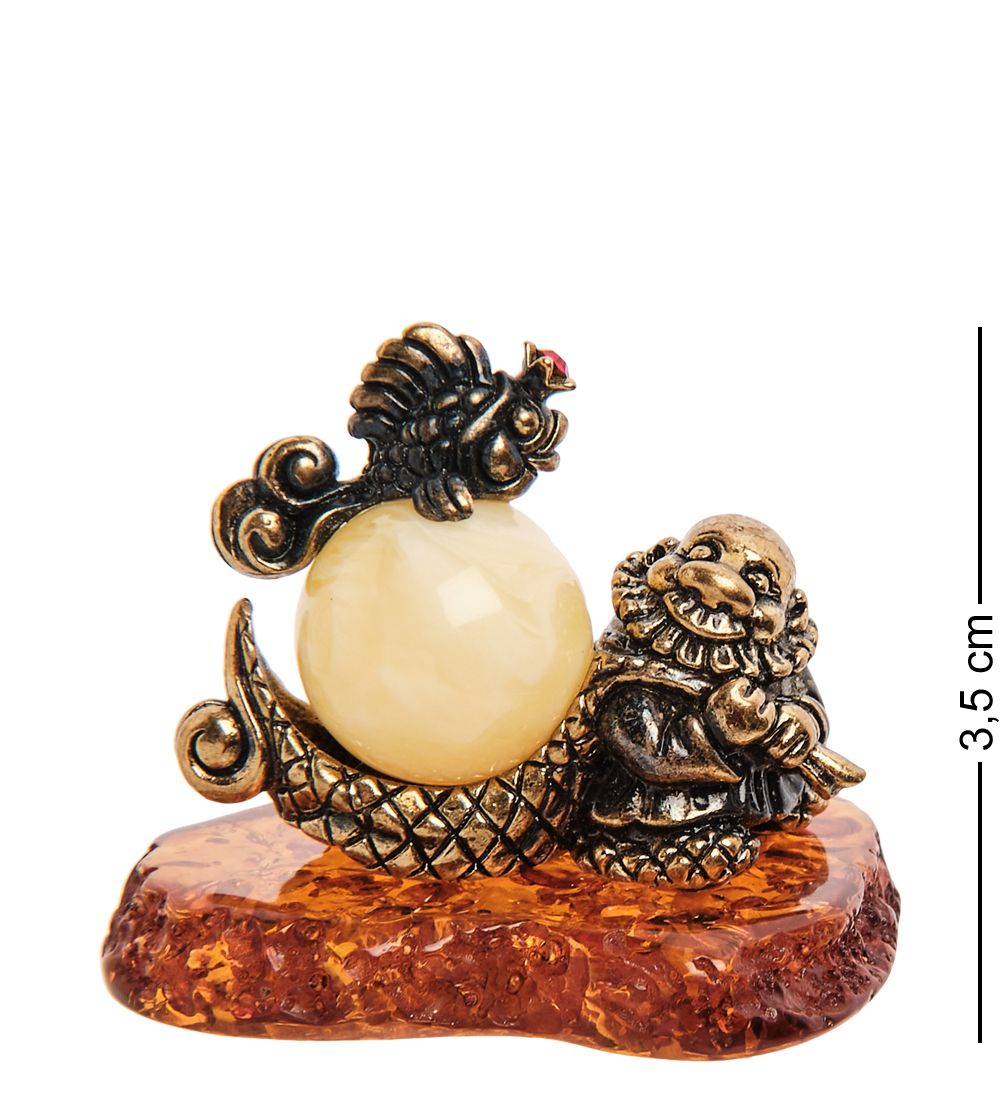 Народные промыслы AM-3187 Фигурка «Старик и золотая рыбка» (латунь, янтарь)