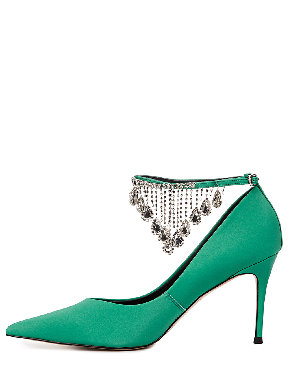 Женские кожаные туфли зелёные с камнями