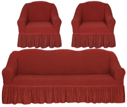 Комплект чехлов на трехместный диван и кресла с оборкой, цвет Терракот