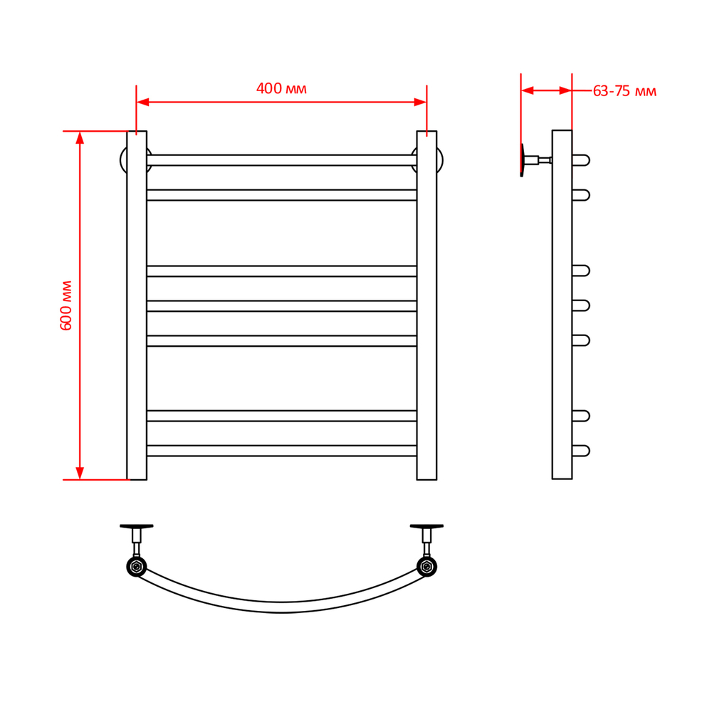 Полотенцесушитель MIXLINE CAPELLA  60х50 г2 (1/2'' ВР, 7 перекладин) водяной