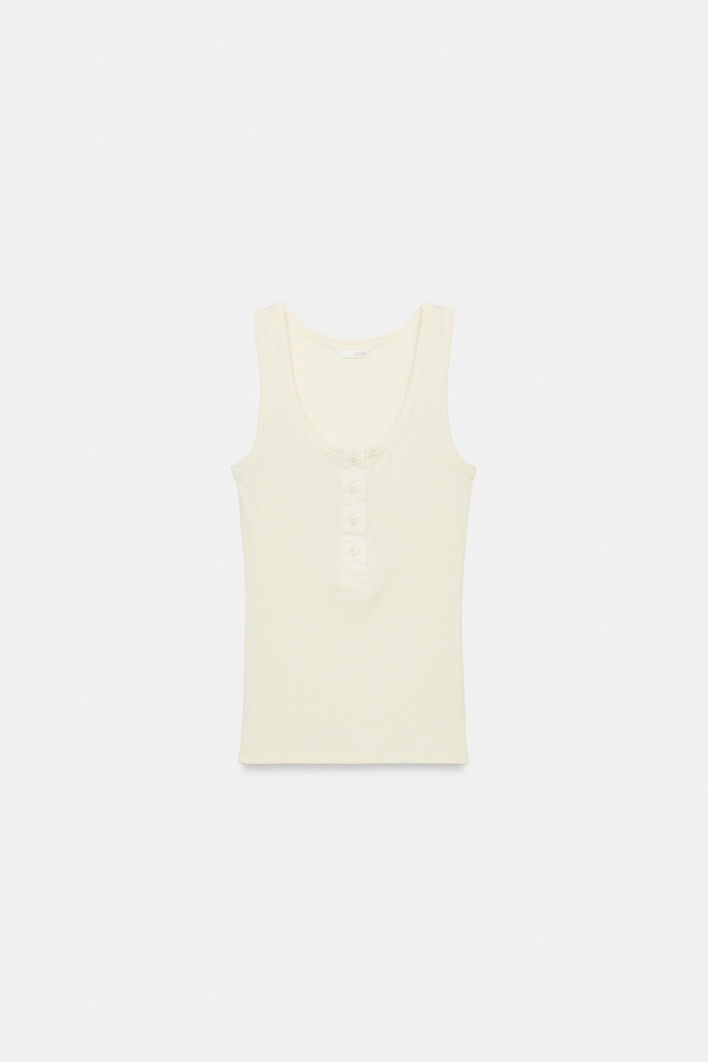 ZARA ФУТБОЛКА С ПУГОВИЦАМИ ИЗ ЛЬНА, ЭКРЮ