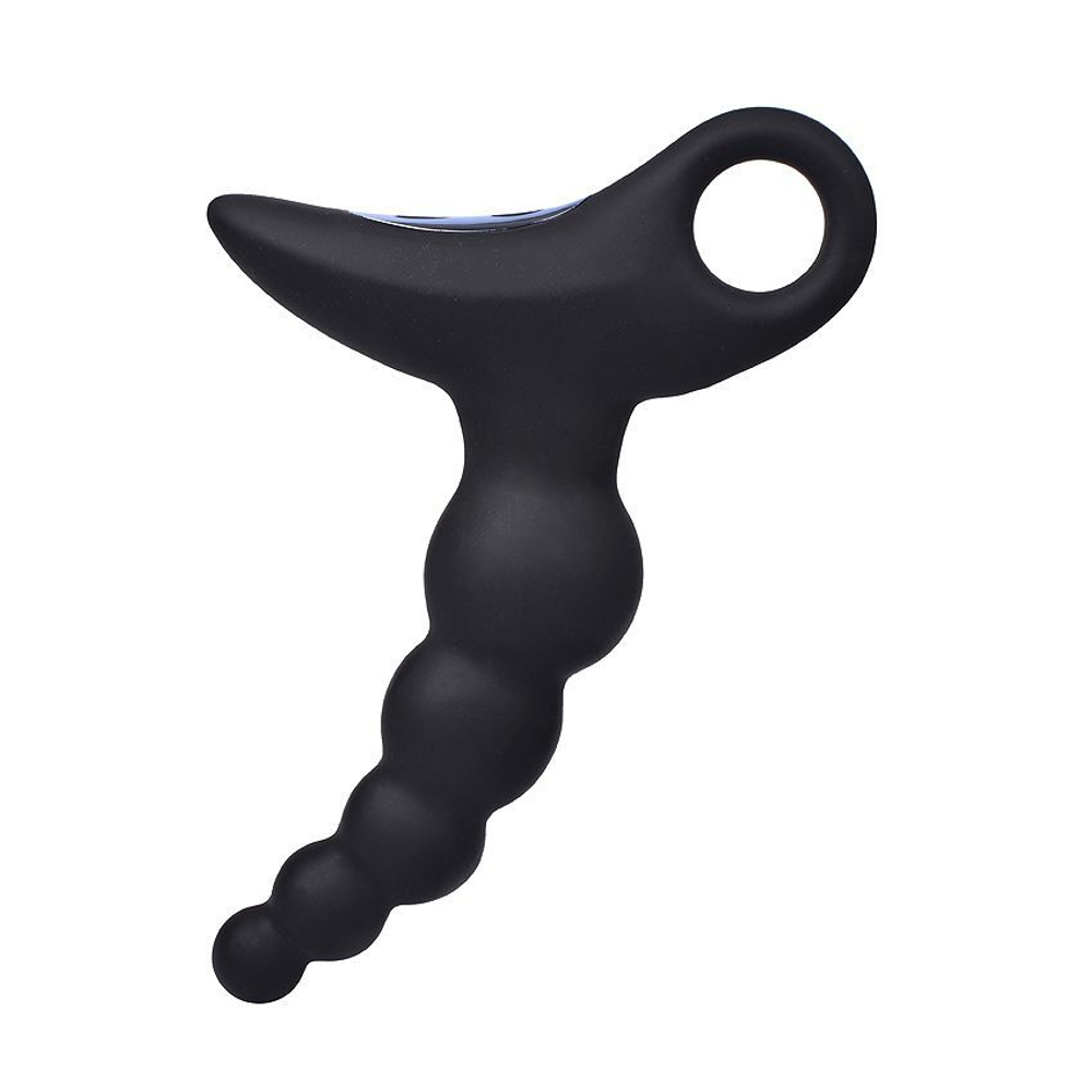 Черный силиконовый анальный вибромассажер-ёлочка с колечком-ограничителем (Цвет: черный)