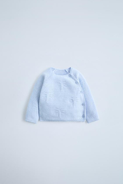 ZARA ДЖЕМПЕР С ВЫШИВКОЙ «ПАЛЬМЫ», ПАСТЕЛЬНО-СИНИЙ