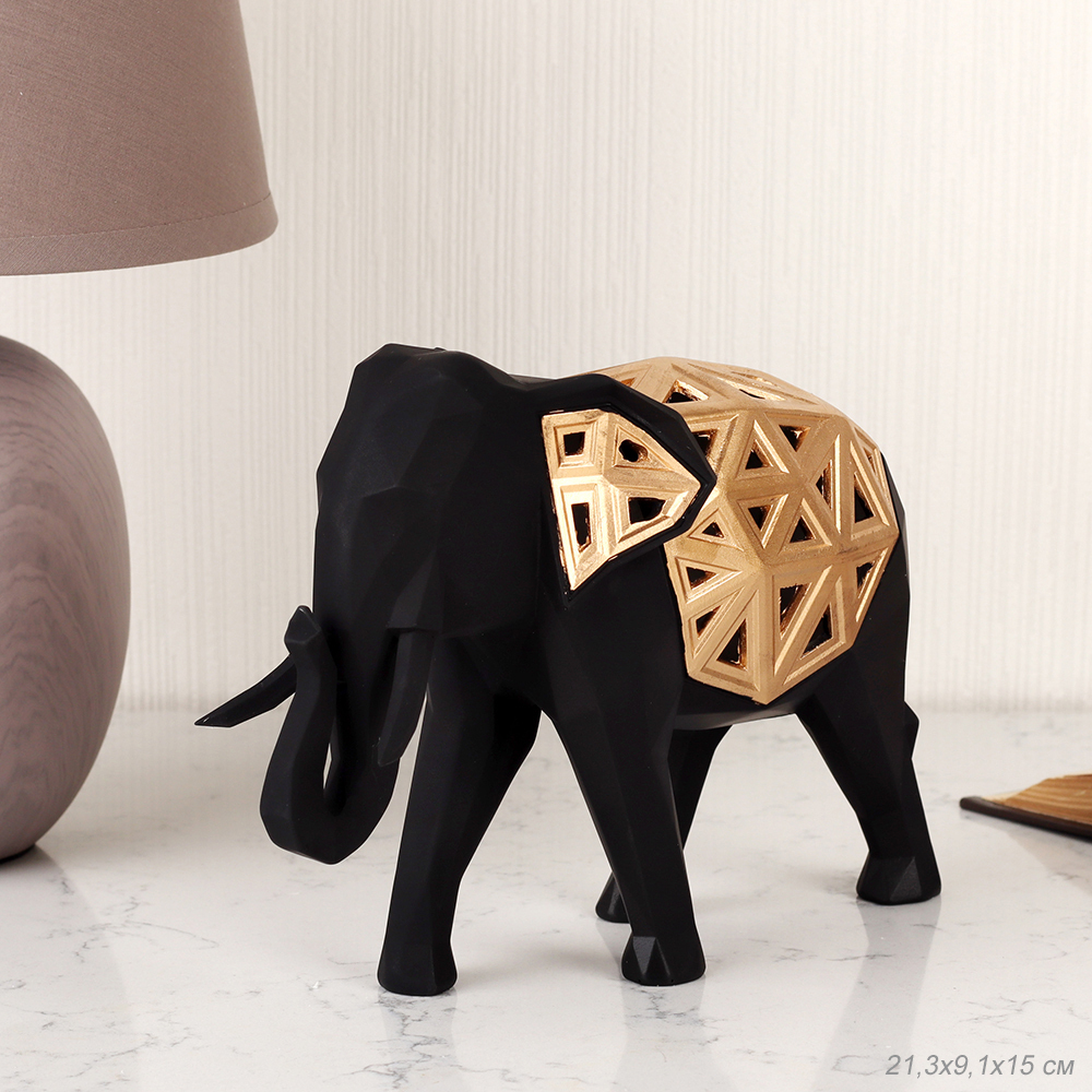 Статуэтка Слон золотая попона, цвет черный 15 см