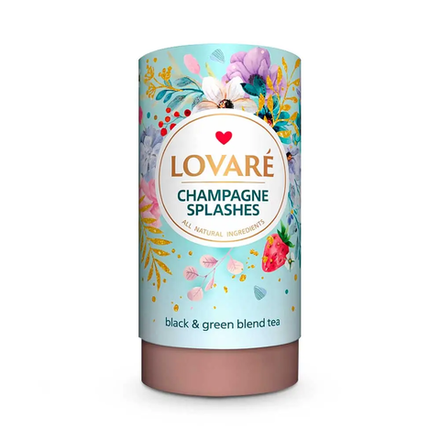 Чай черный и зеленый Микс Lovare Брызги шампанского с кусочками фруктов и ароматом клубники 80 гр