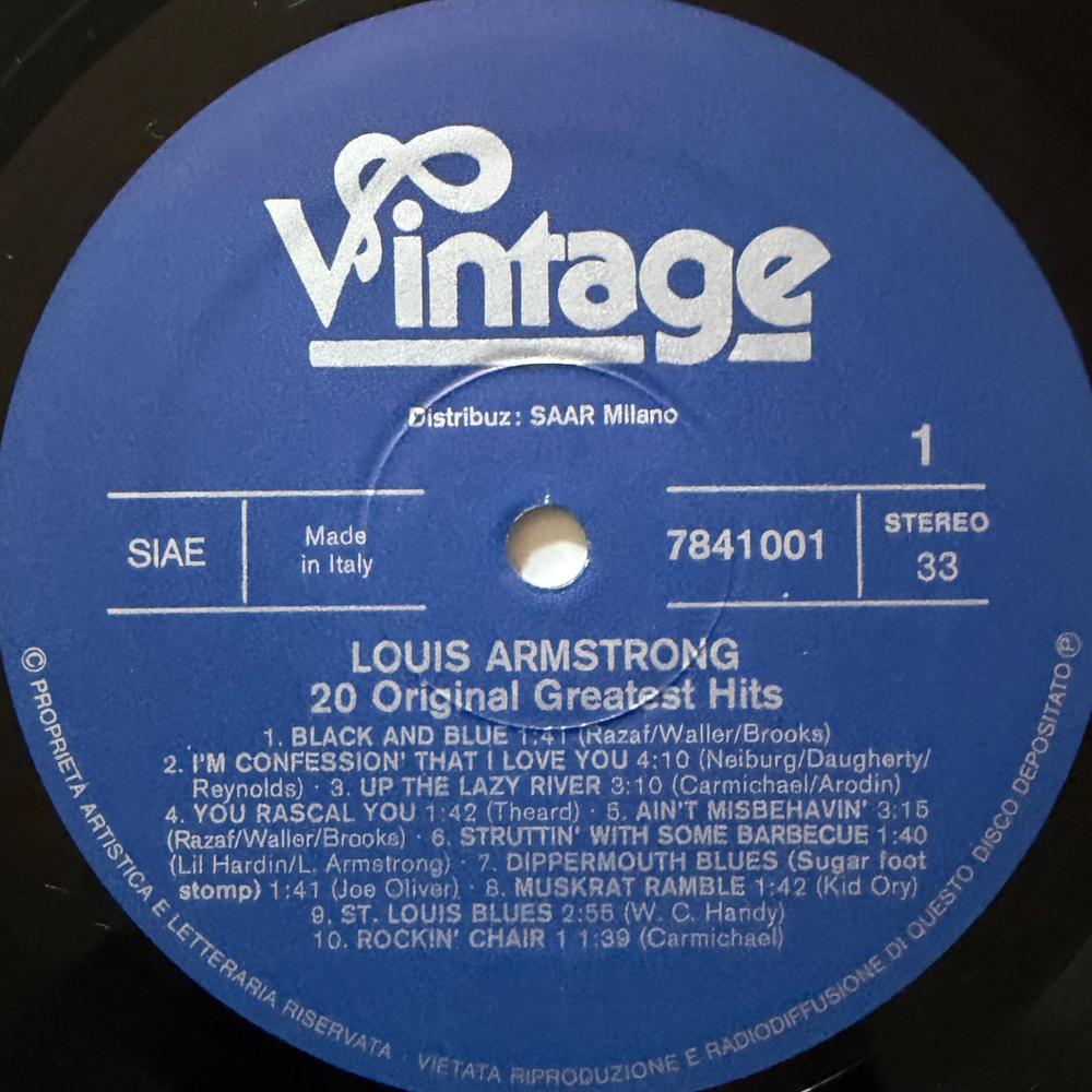 Louis Armstrong ‎– 20 Original Greatest Hits (Италия 1980г.) Т