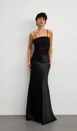 Юбка макси из атласа черного цвета