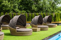 "Стильяно" плетеная кровать круглая, цвет соломенный