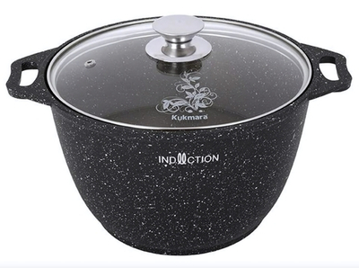 Кастрюля алюминиевая антипригарная 4 л Marble Induction со стеклянной крышкой, индукция