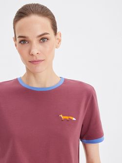 Женская футболка с вышивкой "Лисичка" бордо/голубой - folly dot.